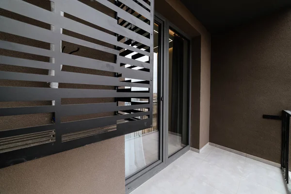 Modern Balcony Large Glass Doors New House — Foto de Stock