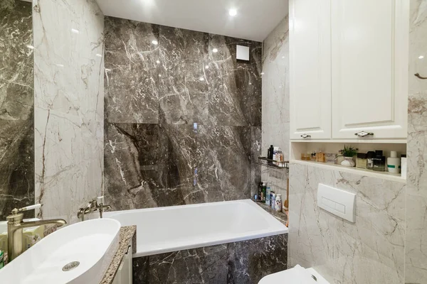 Modern Interior Design Bathroom Dark Tiles — Stock Photo, Image