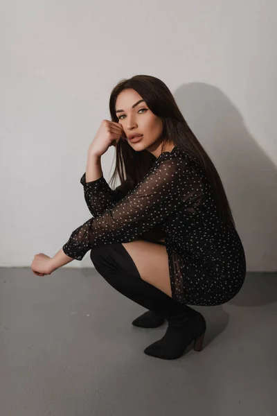 Girl Posing White Background Hand Face — Stock Fotó