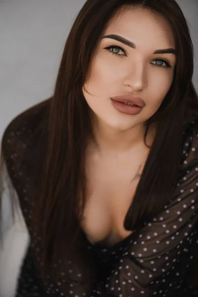 Portrait Young Blonde Girl European Appearance Dark Hair — Stockfoto