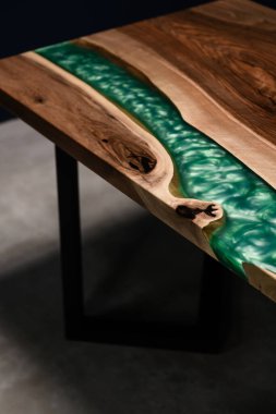 new large table made of epoxy green resin and natural wood clipart