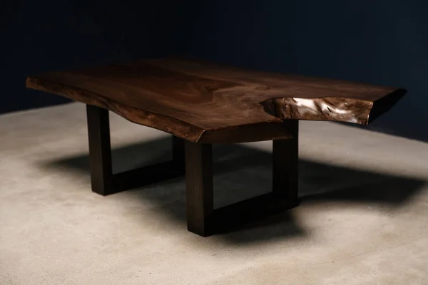 Dark Handmade Table Solid Piece Wood Legs — Stock Photo, Image