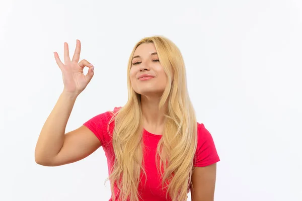 Girl Pink Dress White Background Shows Everything Great — 图库照片