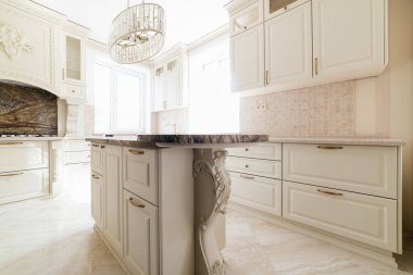 interior design of a modern and stylish bright kitchen in the house