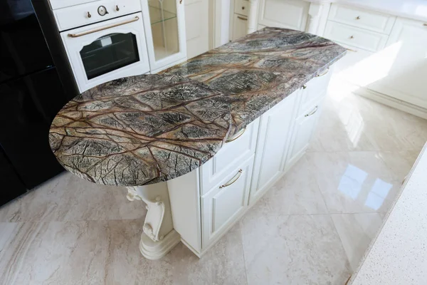 a table with a marble top in the kitchen, top view