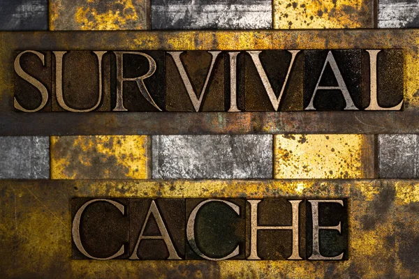 Survival Cache Szöveg Texturált Grunge Réz Vintage Arany Háttér — Stock Fotó