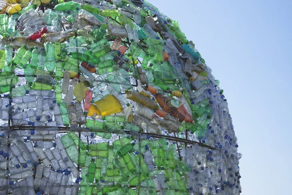 Colorful Part Globe Made Garbage Plastic Garbage Plastic Disposable Bottles — Stock Photo, Image