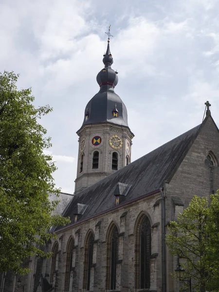 Temse Belgium May 2020 Clock Tower Church Our Lady Market — Fotografia de Stock