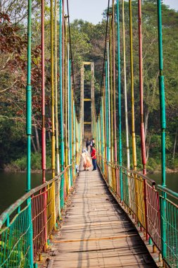 Askıya alınmış ahşap köprü, Bangladeş ormanındaki maceraperest yol.