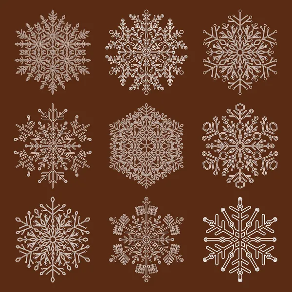 Set Round Vector Snowflakes Dengan Ornamen Musim Dingin - Stok Vektor