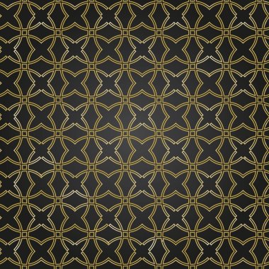 Arap tarzında kusursuz bir vektör süsü. Geometrik soyut arkaplan. Duvar kağıtları ve altınlar için desenli siyah ve altın ızgara