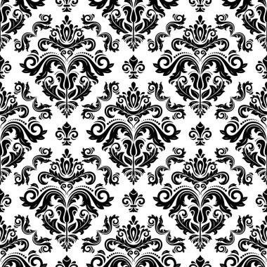Klasik kusursuz vektör deseni. Damask oryantasyon süsü. Klasik klasik siyah beyaz arka plan. Kumaş, duvar kâğıtları ve ambalaj için doğu deseni