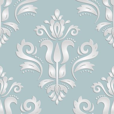 Kusursuz vektör oryantal mavi ve gümüş süsleme. 3 boyutlu elementler, gölgeler ve gölgeler ile geleneksel doğulu desen