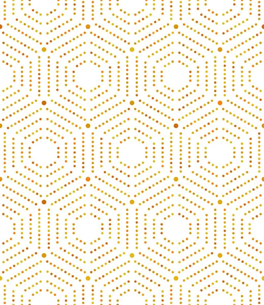 Geometrische Herhalende Vector Sieraad Met Gouden Zeshoekige Gestippelde Elementen Geometrische — Stockvector