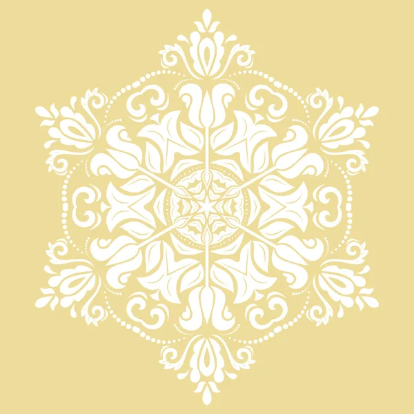 Восточный Вектор Желтый Белый Круглый Орнамент Арабесками Цветочными Элементами Традиционное — стоковый вектор