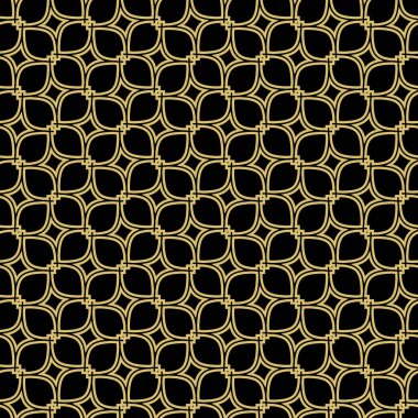 Arap tarzında kusursuz bir vektör süsü. Geometrik soyut arkaplan. Duvar kağıtları ve altınlar için desenli siyah ve altın ızgara