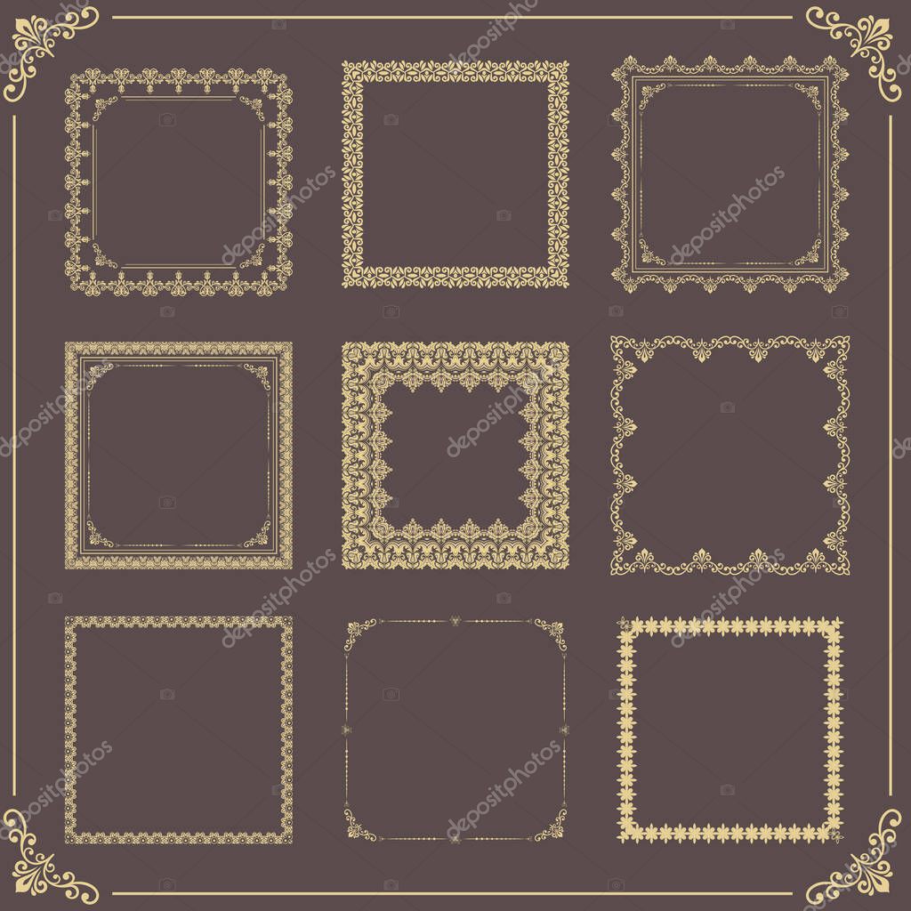 Conjunto Vintage Elementos Vectoriales Elementos Cuadrados Dorados Para  Marcos Decoración Vector de stock por ©turr1 578738352, image size:1024x1024