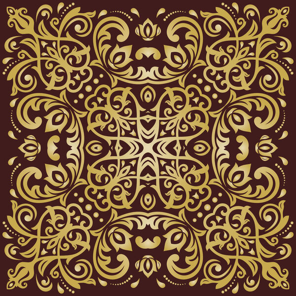 Elegant vintage vector ornament in classic style. Abstract traditional brown and golden ornament with oriental elements. Classic vintage pattern