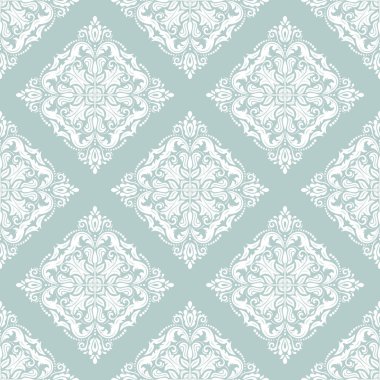 Klasik dikişsiz hafif mavi-beyaz vektör deseni. Damask oryantasyon süsü. Klasik klasik klasik arka plan. Kumaş, duvar kâğıtları ve ambalaj için doğu deseni