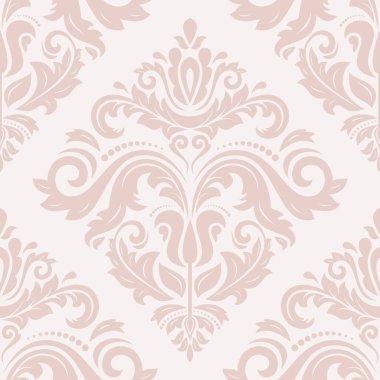 Klasik kusursuz vektör deseni. Damask oryantasyon süsü. Klasik açık pembe arka plan. Kumaş, duvar kâğıtları ve ambalaj için doğu deseni