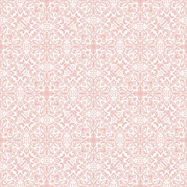 Classic Seamless Vector Pattern Damask Light Pink White Orient Ornament — Stock Vector