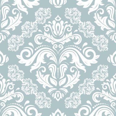 Klasik mavi ve beyaz kusursuz vektör deseni. Damask oryantasyon süsü. Klasik klasik klasik arka plan. Kumaş, duvar kâğıtları ve ambalaj için doğu deseni