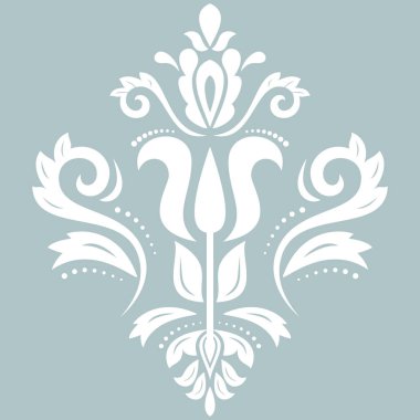 Oryantal vektör beyaz desenli Arabesk ve çiçekli elementler. Geleneksel klasik süs. Arabesk ile klasik desen