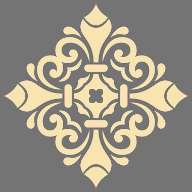 Arabesk ve çiçeklerle süslenmiş doğu vektör süsü. Altın eşkenar dörtgenli geleneksel klasik süs. Arabesk ile klasik desen