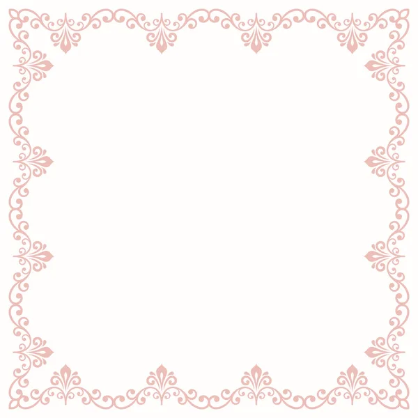 Klassieke Vector Roze Vintage Vierkante Frame Met Arabesken Oriënterende Elementen — Stockvector