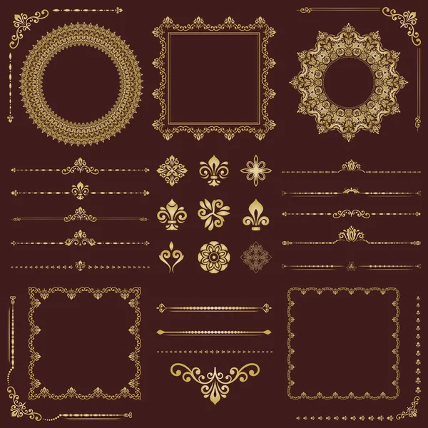 Vintage Set Vector Horizontal Square Golden Elements Elements Backgrounds Frames — Image vectorielle