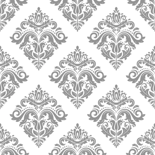 Patrón Vector Sin Costura Clásico Damasco Orientar Ornamento Plata Fondo — Vector de stock