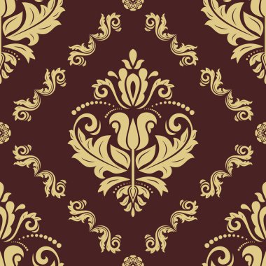 Orient vektör klasik desen. Klasik elementlerle kusursuz soyut bir arkaplan. Doğu kahverengi ve altın desenli. Duvar kağıtları ve ambalaj için süs