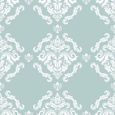 Klasik kusursuz vektör deseni. Damask oryantasyon süsü. Klasik açık mavi-beyaz klasik arka plan. Kumaş, duvar kâğıtları ve ambalaj için doğu deseni