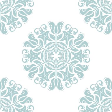 Orient vektör klasik desen. Kusursuz soyut açık mavi beyaz arka plan ve klasik elementler. Oryantasyon düzeni. Duvar kağıtları ve ambalaj için süs