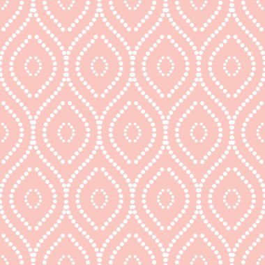 Kusursuz vektör süsü. Modern dalgalı arka plan. Geometrik modern pembe ve beyaz noktalı desen