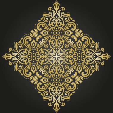 Oriental vector ornament with arabesques and floral elements. Traditional classic ornament with golden square. Vintage pattern with arabesques
