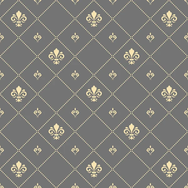 Seamless Vector Pattern Modern Grey Golden Geometric Ornament Royal Lilies — Image vectorielle
