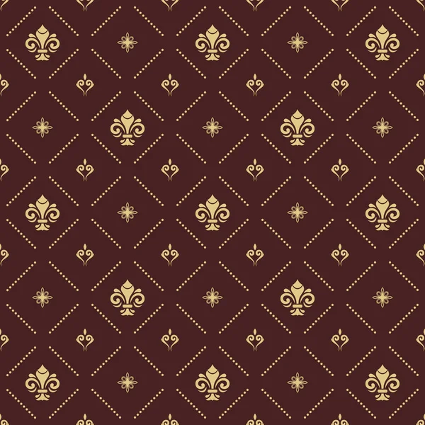 Seamless Vector Pattern Modern Geometric Ornament Royal Lilies Classic Brown — Vetor de Stock