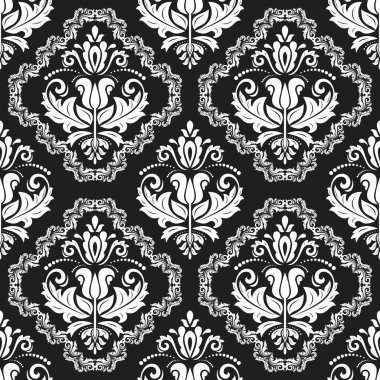 Classic seamless vector pattern. Damask dark orient ornament. Classic vintage black and white background. Orient pattern for fabric, wallpapers and packaging