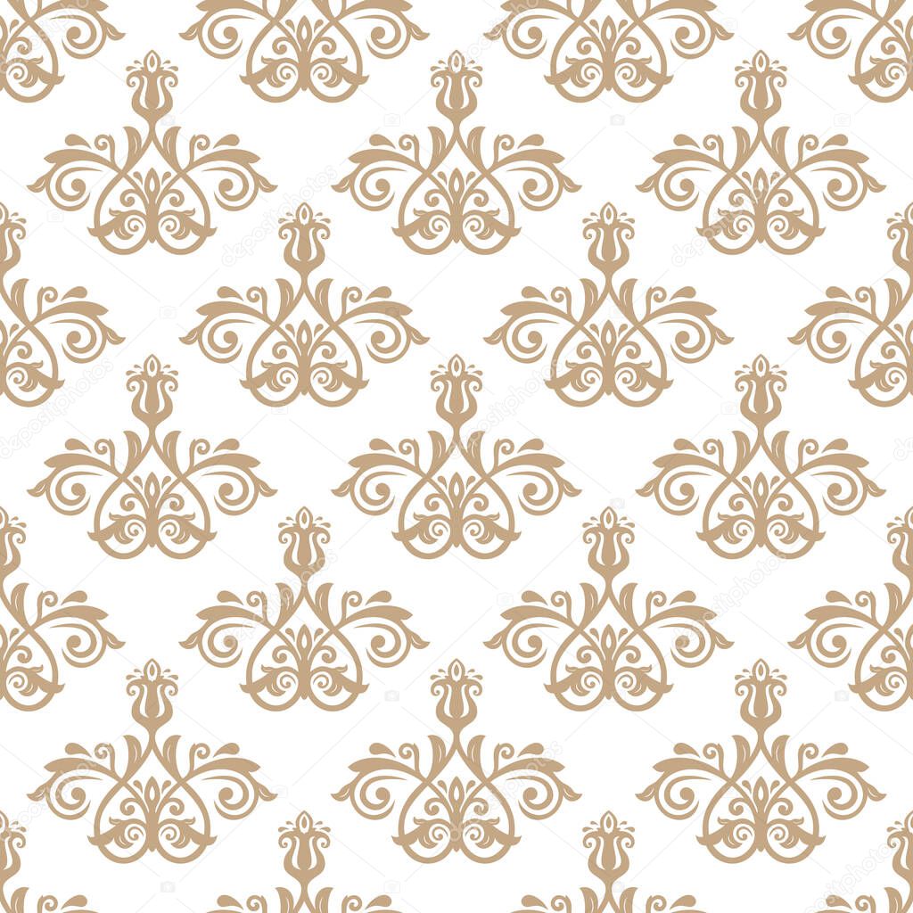 Classic seamless vector pattern. Damask orient golden and white ornament. Classic vintage background. Orient pattern for fabric, wallpapers and packaging