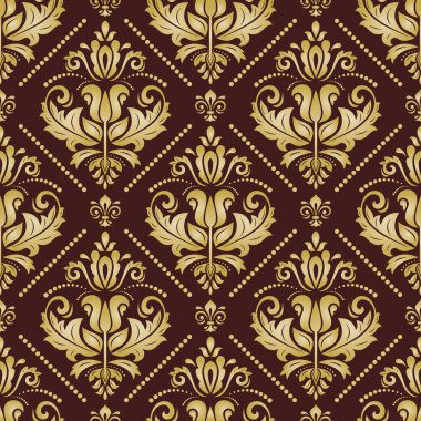 Classic seamless vector pattern. Damask orient ornament. Classic brown and golden vintage background. Orient pattern for fabric, wallpapers and packaging