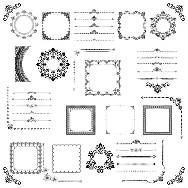Vintage Set Vector Horizontal Square Elements Elements Backgrounds Frames Monograms — Stock Vector