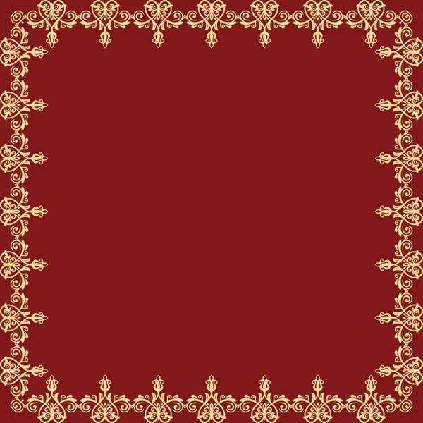 Classic Vector Vintage Square Red Golden Frame Arabesques Orient Elements — Stock vektor