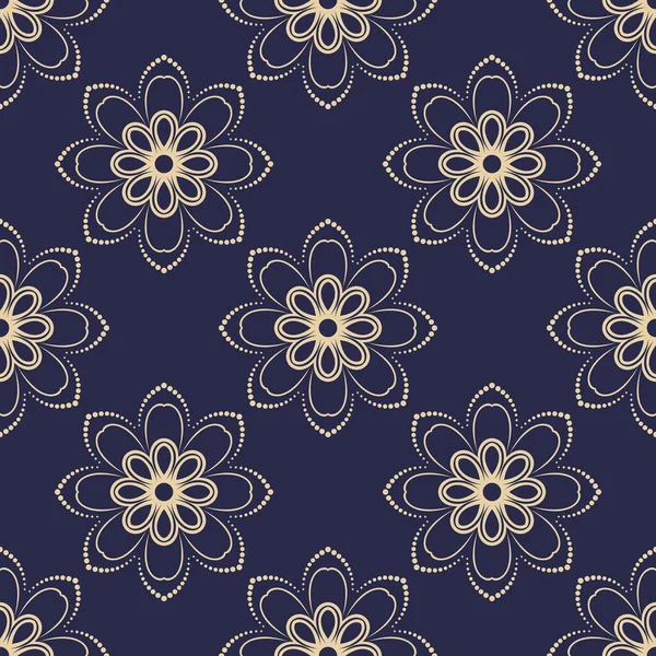 Floral Vector Ornament Seamless Abstract Classic Background Flowers Pattern Blue — Stock Vector