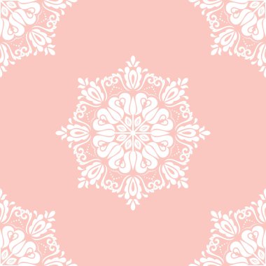 Orient vector classic pattern. Seamless abstract background with vintage elements. Orient pink and white pattern. Ornament for wallpapers and packaging