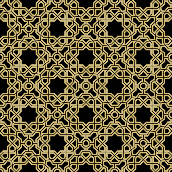 Seamless Vector Ornament Arabian Style Geometric Black Golden Abstract Background — Stockvektor