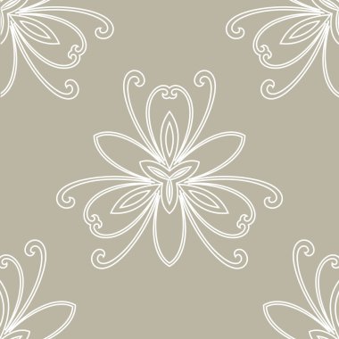 Çiçek vektör süsü. Çiçekli kusursuz soyut klasik arka plan. Tekrarlayan bej ve beyaz elementlerle desen. Duvar kağıdı ve ambalaj için süs