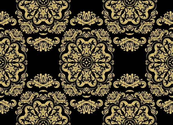 Modèle Vectoriel Sans Couture Classique Damas Orient Ornement Noir Doré — Image vectorielle