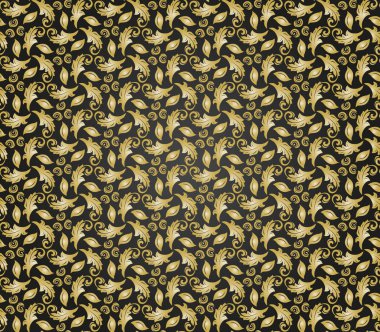 Çiçek vektörü siyah ve sarı süs. Çiçekli kusursuz soyut klasik arka plan. Çiçek elementlerinin tekrarlandığı desen. Duvar kağıdı ve ambalaj için süs