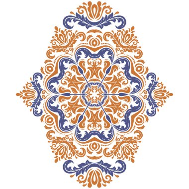 Klasik tarzda klasik klasik klasik dikey vektör dikey mavi ve turuncu süslemesi. Doğulu elementlerle soyut geleneksel süs. Klasik vintage desen